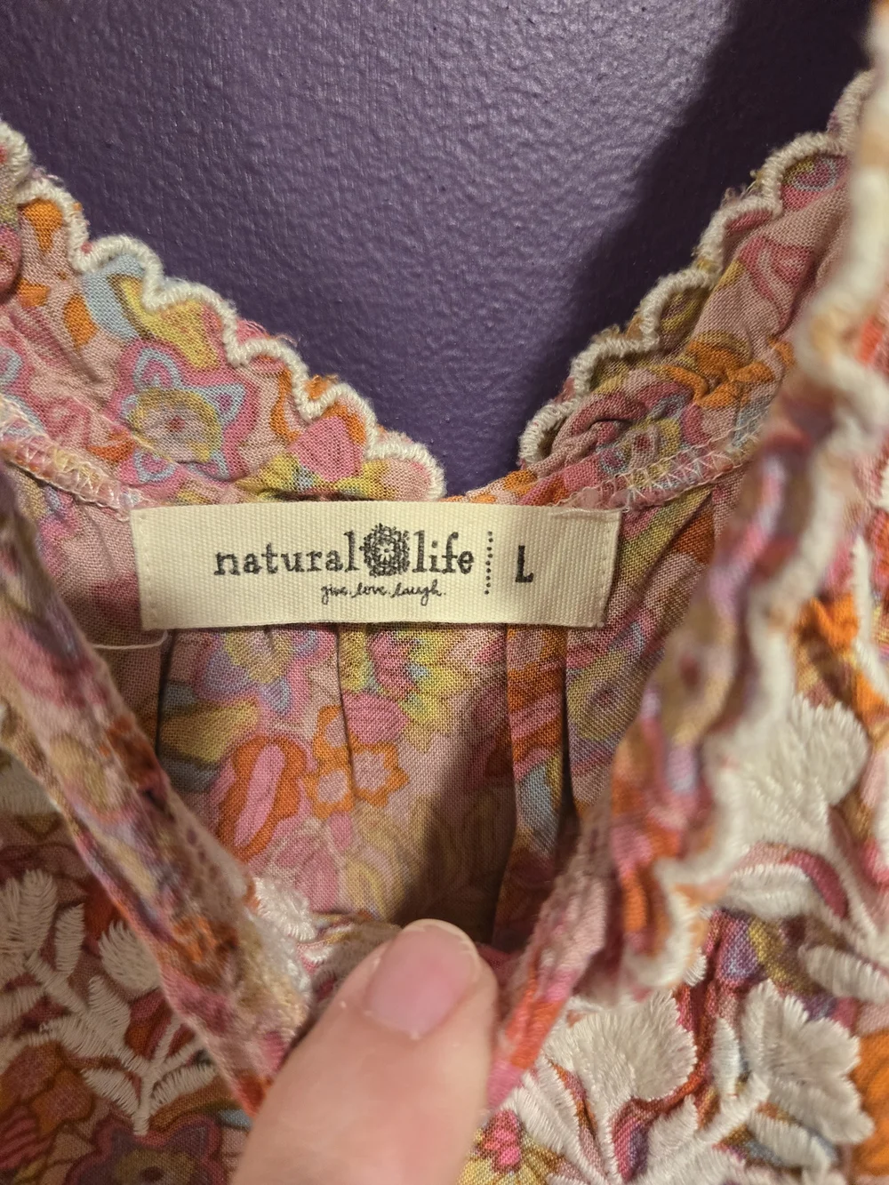 *NATURAL LIFE* Pink and Orange Floral Embroidered Mini Dress - Picture 3 of 7